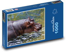 Nilpferd im Wasser schwimmen Puzzle 1000 Teile - 60 x 46 cm