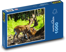 Hirsche und Rehe grasen im Wald Puzzle 1000 Teile - 60 x 46 cm