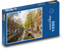 Amsterdam - kanał z zabytkowymi domami Puzzle 1000 elementów - 60x46 cm
