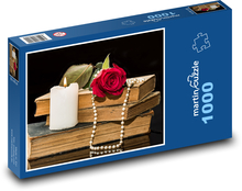 Romantisches Stillleben mit Rosen und Perlen Puzzle 1000 Teile - 60 x 46 cm