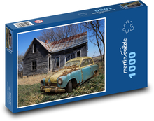 Stary dom i zardzewiały samochód Puzzle 1000 elementów - 60x46 cm