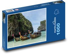 Thailändische Boote an den Felsen Puzzle 1000 Teile - 60 x 46 cm