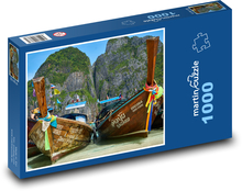 Tradičné thajské lode na pláži Puzzle 1000 dielikov - 60 x 46 cm 