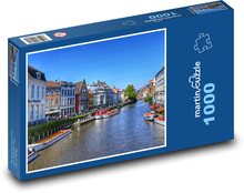 Gent, historický kanál v Belgicku Puzzle 1000 dielikov - 60 x 46 cm 