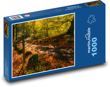 Eine Straße, die mit farbigen Blättern hinterfüllt ist Puzzle 1000 Teile - 60 x 46 cm