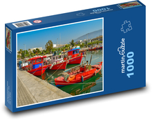 Port śródziemnomorski z czerwonymi statkami Puzzle 1000 elementów - 60x46 cm