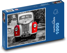 Veteranenauto mit roten Elementen, schwarz-weißes Motiv Puzzle 1000 Teile - 60 x 46 cm