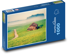 Drevená stodola na zelenom kopci Puzzle 1000 dielikov - 60 x 46 cm