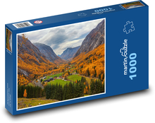 Údolie, jeseň, hory Puzzle 1000 dielikov - 60 x 46 cm 