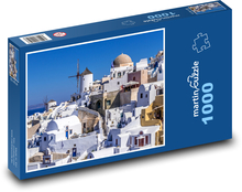 Białe domy na Santorini, Grecja Puzzle 1000 elementów - 60x46 cm