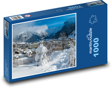 verschneite Bergstadt Puzzle 1000 Teile - 60 x 46 cm