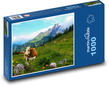 Kravy na pastve v Alpách Puzzle 1000 dielikov - 60 x 46 cm 