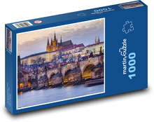 Praha při západu slunce - Karlův most a Pražský hrad Puzzle 1000 dílků - 60 x 46 cm