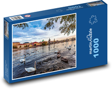 Prague on the Vltava River – Charles Bridge and Swans Puzzle 1000 pieces - 60 x 46 cm