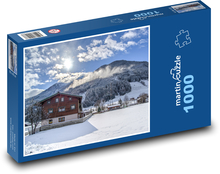Zimní pohoda na horách v Alpách Puzzle 1000 dílků - 60 x 46 cm