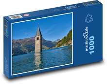 Wieża w jeziorze, Włochy - Reschensee Puzzle 1000 elementów - 60x46 cm