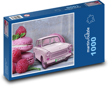 Retro-Spielzeugauto und Himbeermakronen Puzzle 1000 Teile - 60 x 46 cm