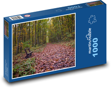 Les, lavička, podzim Puzzle 1000 dílků - 60 x 46 cm
