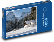 Zimowy krajobraz - góry, dom Puzzle 1000 elementów - 60x46 cm