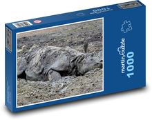 Nosorožec - bahno, koupel Puzzle 1000 dílků - 60 x 46 cm