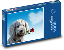 Pies niesie różę na Walentynki Puzzle 1000 elementów - 60x46 cm