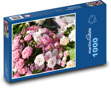 Růžové růže - kytice, květiny Puzzle 1000 dílků - 60 x 46 cm