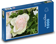 Ružová ruža - kvapky vody, kvetina Puzzle 1000 dielikov - 60 x 46 cm 