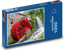 Vodní mlýn - červené kolo, vodopád Puzzle 1000 dílků - 60 x 46 cm