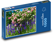 Růžové růže - zahrada, květiny Puzzle 1000 dílků - 60 x 46 cm