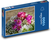 Kytice růží - květiny, růžové květy Puzzle 1000 dílků - 60 x 46 cm