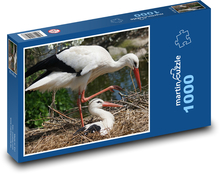 Bocian biały - gniazdo, pisklę Puzzle 1000 elementów - 60x46 cm