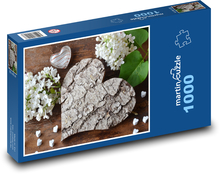 Srdce - dřevo, šeřík Puzzle 1000 dílků - 60 x 46 cm