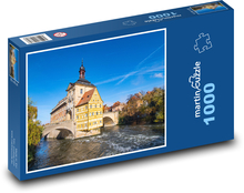 Budova - mesto, rieka Puzzle 1000 dielikov - 60 x 46 cm 