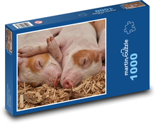 Schlafende Ferkel - Hausschwein, Bauernhof Puzzle 1000 Teile - 60 x 46 cm
