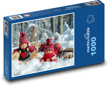 Dřevěné figurky - zima, dekorace Puzzle 1000 dílků - 60 x 46 cm