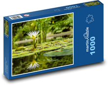 Bílý leknín - odraz ve vodě, rybník Puzzle 1000 dílků - 60 x 46 cm