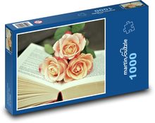 Buchseiten - Rosen, lesen Puzzle 1000 Teile - 60 x 46 cm