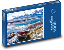 Jezero - lodě, sníh Puzzle 1000 dílků - 60 x 46 cm