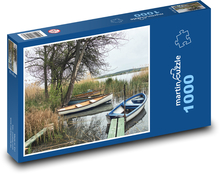 Lode - rybolov, rieka Puzzle 1000 dielikov - 60 x 46 cm 