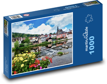 Květiny - vesnice, řeka Puzzle 1000 dílků - 60 x 46 cm