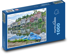 Łodzie - rzeka, wieś Puzzle 1000 elementów - 60x46 cm