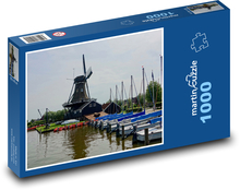 Větrný mlýn - lodě, molo Puzzle 1000 dílků - 60 x 46 cm