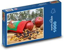 Vánoční punčocha - dekorace, ořechy Puzzle 1000 dílků - 60 x 46 cm