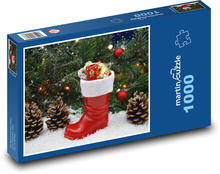 Vianočná topánka - šišky, vianočné dekorácie Puzzle 1000 dielikov - 60 x 46 cm 