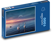 Západ slunce - labutě, jezero Puzzle 1000 dílků - 60 x 46 cm