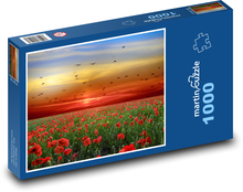 Pole maków - zachód słońca, kwiaty Puzzle 1000 elementów - 60x46 cm