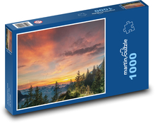 Zachód słońca nad drzewami - las, chmury Puzzle 1000 elementów - 60x46 cm