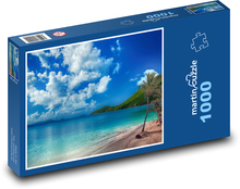 Písečná pláž - moře, palmy Puzzle 1000 dílků - 60 x 46 cm