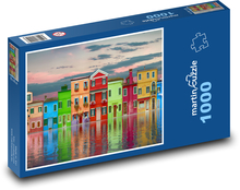 Colorful houses - reflection in water, clouds Puzzle 1000 pieces - 60 x 46 cm
