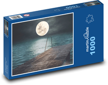 Mond über dem Meer - Pier bei Nacht, Ozean Puzzle 1000 Teile - 60 x 46 cm